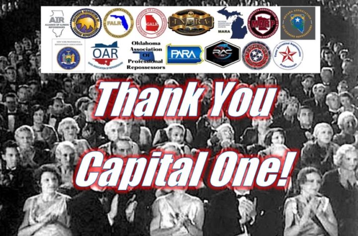 State Repossession Associations Express Gratitude to Capital One