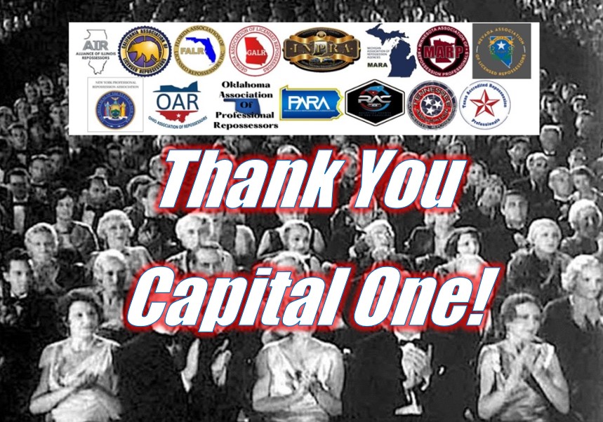 State Repossession Associations Express Gratitude to Capital One