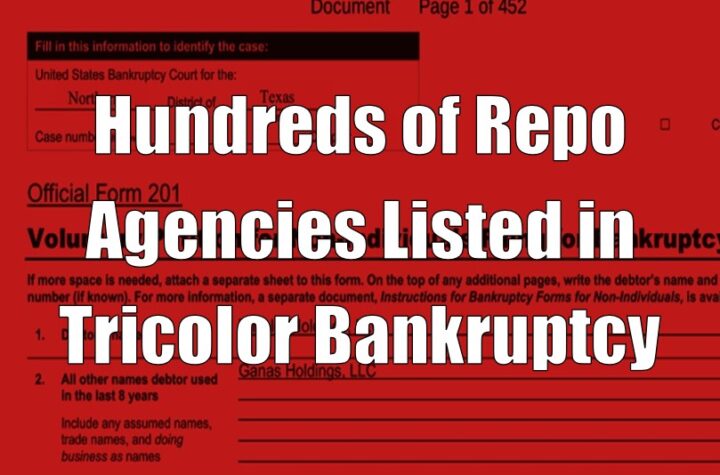 Hundreds of Repo Agencies Listed in Tricolor Bankruptcy
