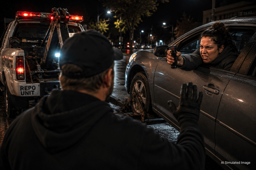 Pepper Spray, a Damaged Repo Truck and Two Hours in the Car